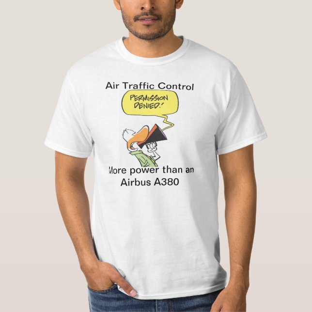 Funny Air Traffic Control Airbus Cartoon T-Shirt (Front)