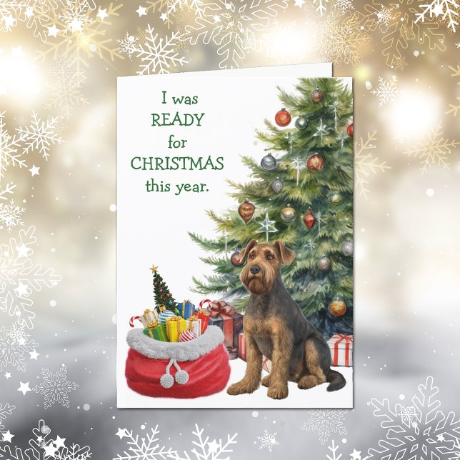 Funny Airedale Terrier Dog Ready for Christmas Holiday Card (Creator Uploaded)