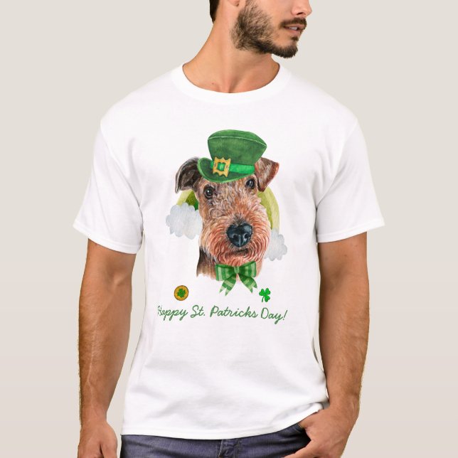 Funny Airedale Terrier Gold St. Patricks Day T-Shirt (Front)