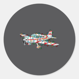 Funny Airplane Christmas Graphics Lights Lover Classic Round Sticker