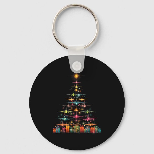 Funny Airplanes Christmas Tree Graphic Air Planes  Key Ring (Front)