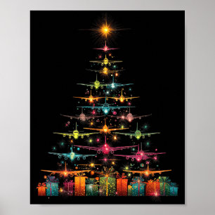 Funny Airplanes Christmas Tree Graphic Air Planes  Poster
