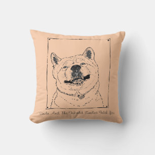 funny akita dog smiling watercolor art design grey cushion