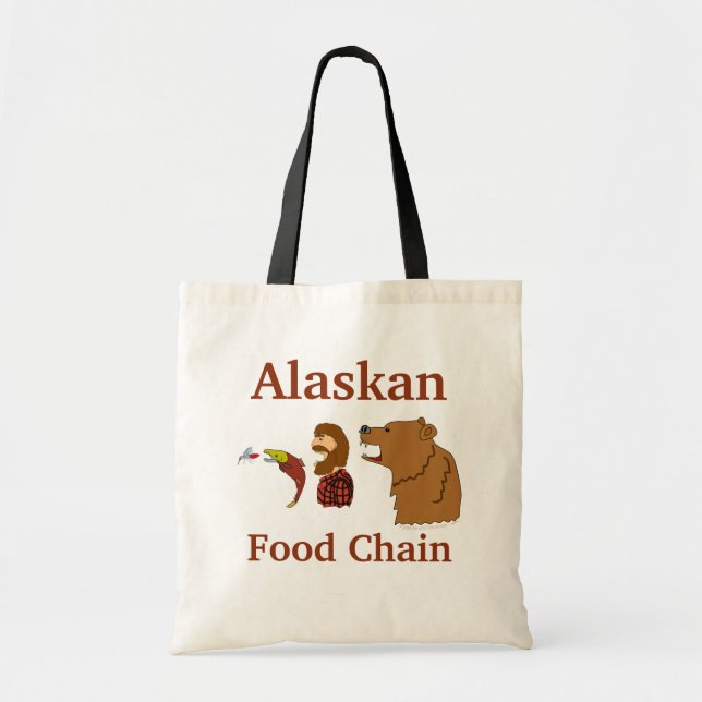 Funny Alaska Souvenir Food Chain Bear and Mosquito Tote Bag (Front)