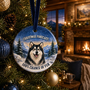 Funny Alaskan Malamute Christmas Forecast Ceramic Tree Decoration