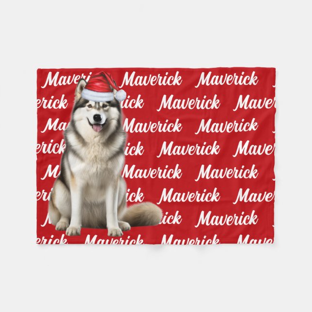 Funny Alaskan Malamute Dog Name Pattern Christmas Fleece Blanket (Front (Horizontal))