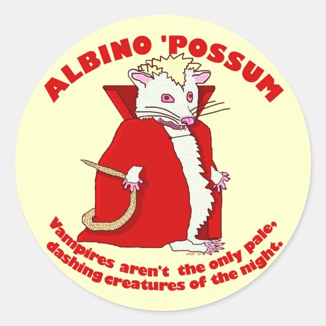 Funny Albino Possum Vampire Animal Humour Classic Round Sticker (Front)