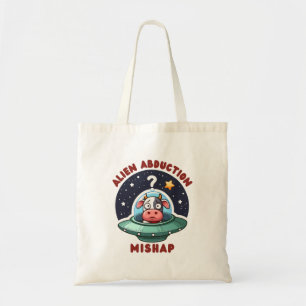 Funny Alien Abduction Mishap - Cute Confused Cow Tote Bag