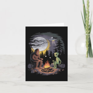 Funny Alien And Bigfoot Hiking Moon Sasquatch Ufo Card