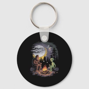 Funny Alien And Bigfoot Hiking Moon Sasquatch Ufo Key Ring