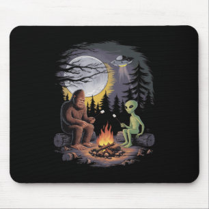 Funny Alien And Bigfoot Hiking Moon Sasquatch Ufo Mouse Pad