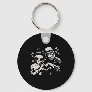 Funny Alien And Bigfoot Valentine Quirky Cryptid L Key Ring