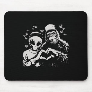 Funny Alien And Bigfoot Valentine Quirky Cryptid L Mouse Pad