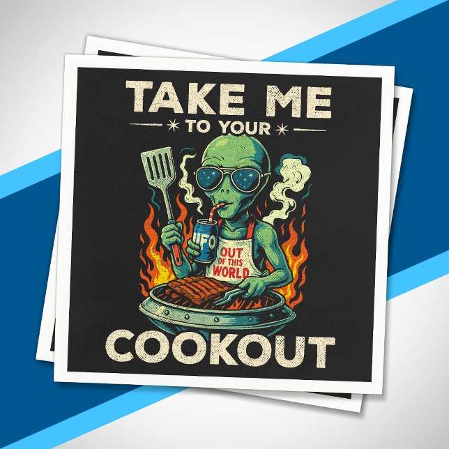 Funny Alien BBQ Cookout Retro UFO Space Grilling Napkin (Creator Uploaded)