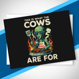 Funny Alien BBQ Grill Cow Abduction Joke Retro UFO Holiday Postcard