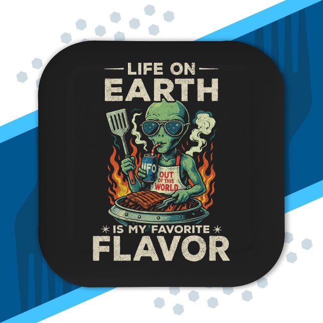 Funny Alien BBQ Illustration Retro Sci Fi Grilling Paper Plate (Creator Uploaded)