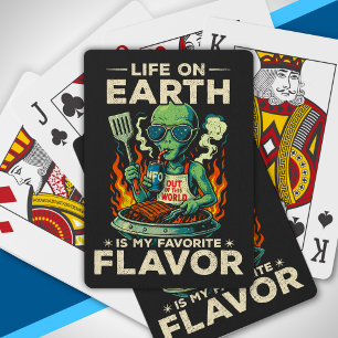 Funny Alien BBQ Illustration Retro Sci Fi Grilling Playing Cards