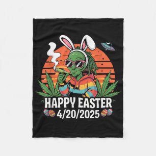 Funny Alien Bunny Easter 2025 Stoner Holiday Vibes Fleece Blanket