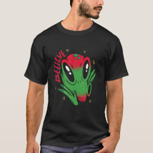 Funny Alien Cartoon-Alien Believe, Cool Aliens Lov T-Shirt