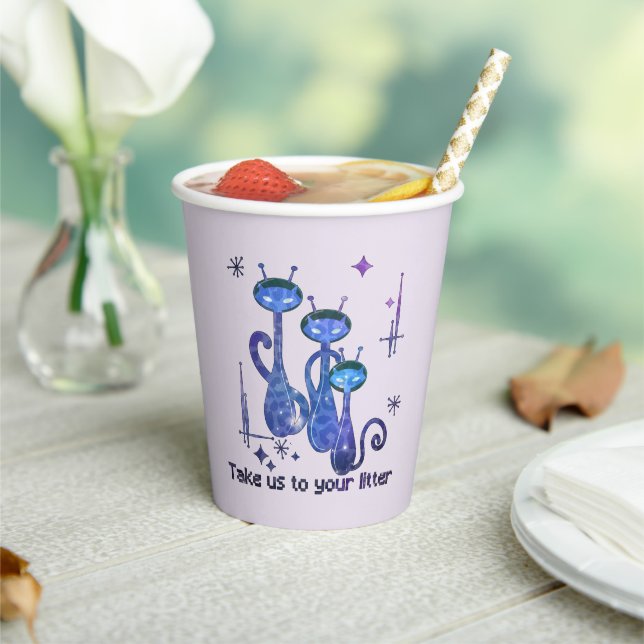 Funny Alien Cats – "Take Us To Your Litter" Paper Cups (Insitu)