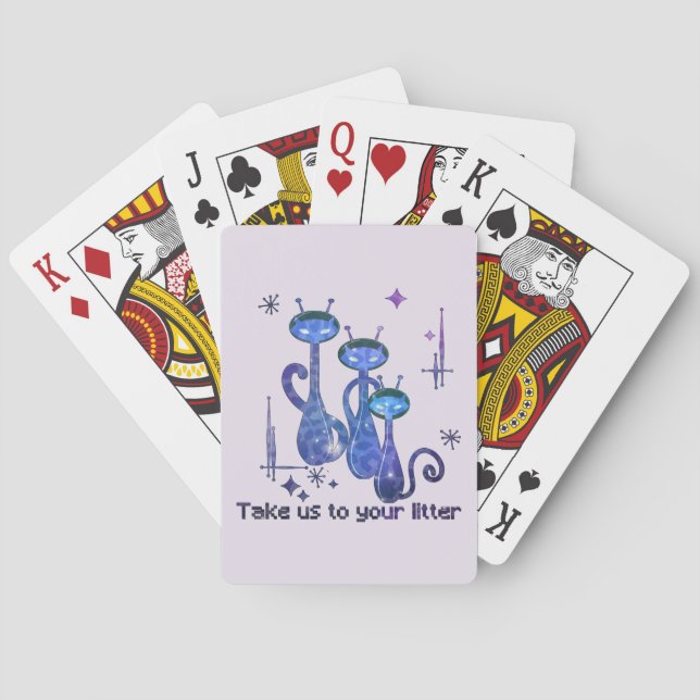 Funny Alien Cats – "Take Us To Your Litter" Playing Cards (Back)