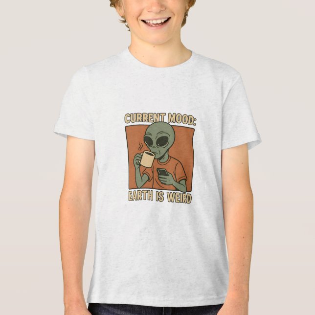 Funny Alien Coffee Design Tri-Blend Shirt (Front)