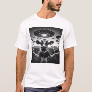 Funny Alien Cow UFO Dairy Cow Selfie with UFOs T-Shirt
