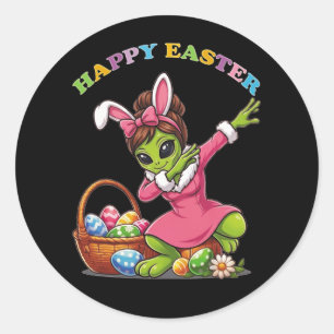 Funny Alien Easter Bunny Dabbing Cute Easter Egg Classic Round Sticker