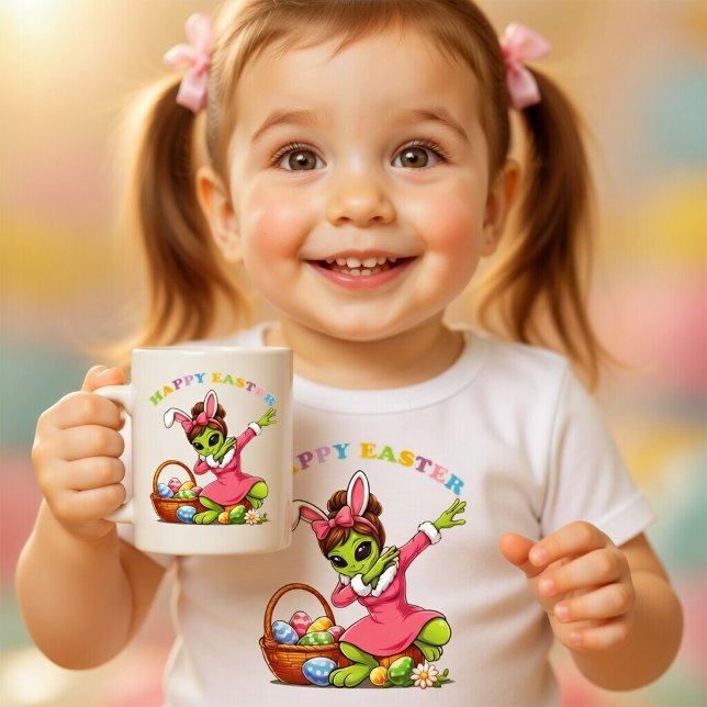 Funny Alien Easter Bunny Dabbing Cute Easter Egg Large Coffee Mug (Creator Uploaded)