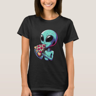 Funny Alien Eating Pizza Italian Food Alien Pizza T-Shirt