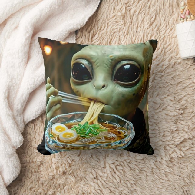 Funny Alien eating Ramen Noodles Cushion (Blanket)