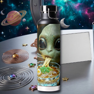 Funny Alien eating Ramen Noodles Water Bottle