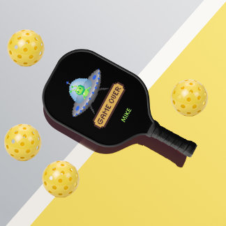Funny Alien Flying UFO Spaceship Game Over Pickleball Paddle