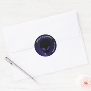 Funny alien galaxy sticker, believe in yourself classic round sticker