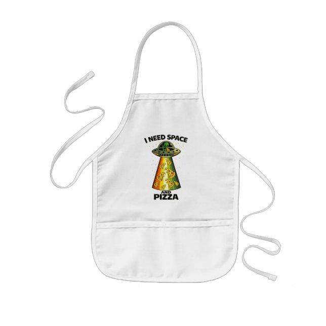 Funny Alien Head Eating Pizza UFO Extraterrestrial Kids Apron (Front)