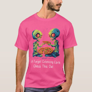 Funny Alien Head Eating Pizza Ufo Extraterrestrial T-Shirt