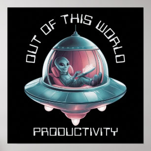 Funny Alien in UFO Poster