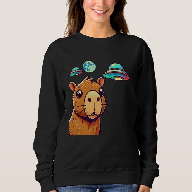 Funny Alien Meme Animal Lover Zookeeper Cute Capyb Sweatshirt (Front)
