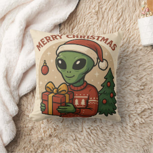 Funny Alien Merry Christmas Cushion