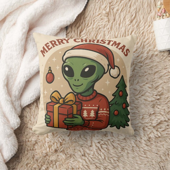Funny Alien Merry Christmas Cushion (Blanket)
