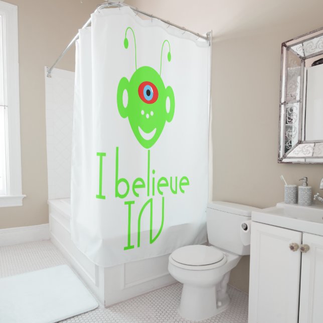 Funny alien monster shower curtain (In Situ)