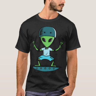 Funny Alien On Ufo Skateboard T-Shirt