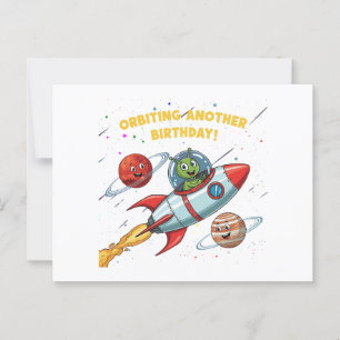 Funny Alien "Orbiting Another Birthday" Space Card