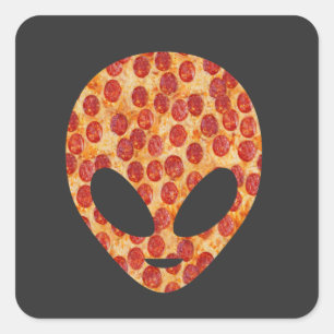 Funny Alien Pizza Head Square Sticker