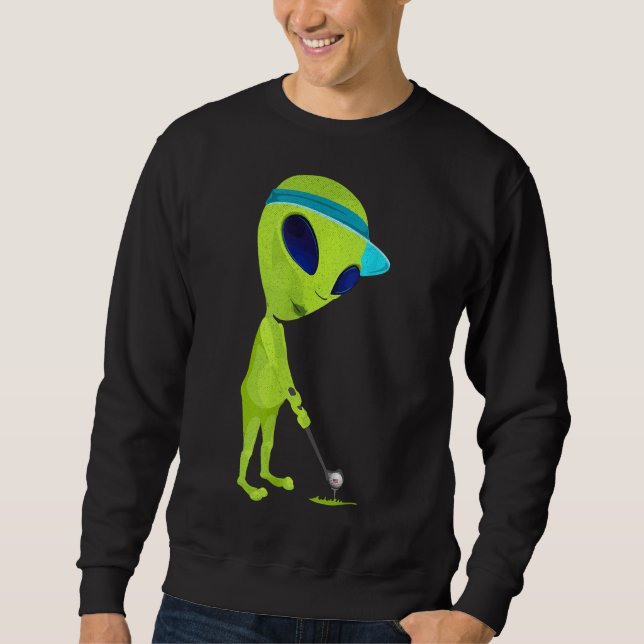 Funny Alien Playing Golf Parody Golfer UFO Golfing Sweatshirt (Front)