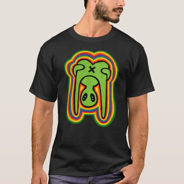 Funny Alien Retro Colourful Psychedelic Rainbow  T-Shirt (Front)