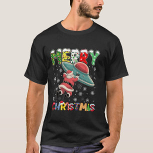 Funny Alien Santa Space Merry Christmas Snowflakes T-Shirt