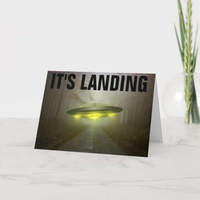 FUNNY ALIEN SPACESHIP BIRTHDAY CARD (Front)