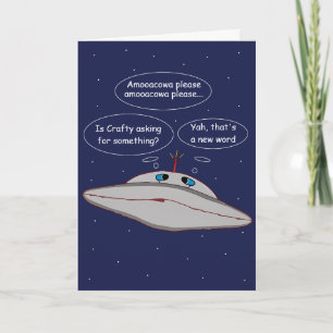 Funny Alien Spaceship Comic Crafty Word in Space Card