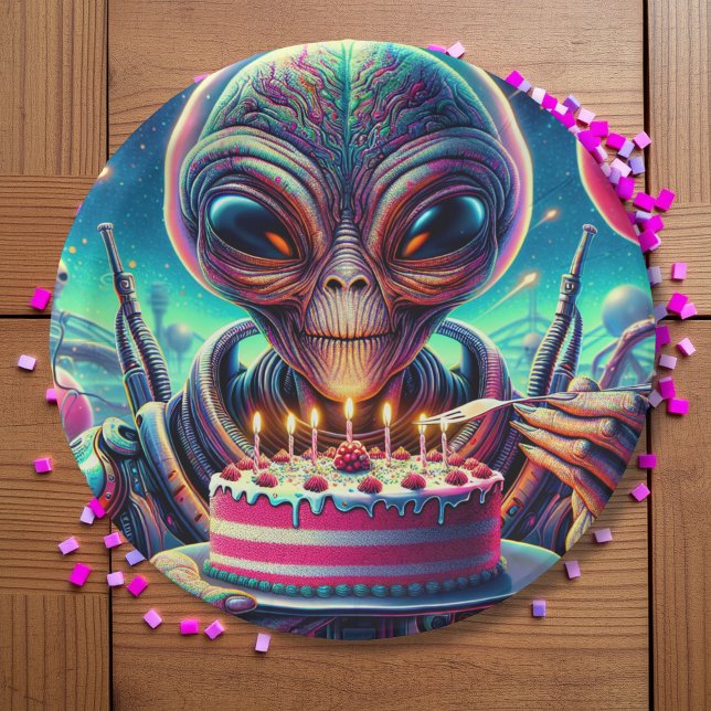 Funny Alien Themed Birthday Party  Paper Plate (Creator Uploaded)